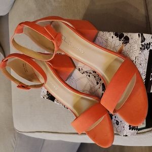 CL by Laundry suede coral block heel sandals with ankle strap